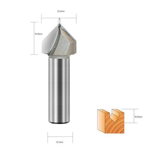 V Groove Router Bit 90 Degree Double Flute Chamfer and Bevel Bit Carbide Tipped Woodworking Tool Engraving Router Bit 7/8" Dia x 1/2 Inch Shank...