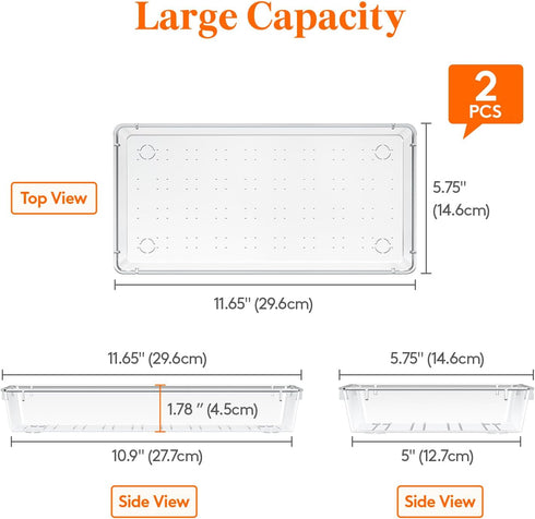 Lifewit Silverware Drawer Organizer, 5.75" x 11.65" Clear Utensil Tray for Kitchen Drawer, Stackable Plastic Flatware and Cutlery Storage Box Divi...