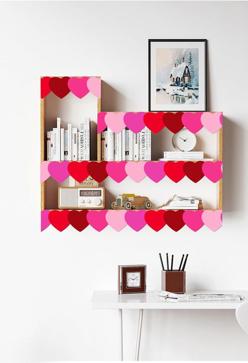 68Ft Heart Bulletin Board Decorations with 8pcs Animal Sticker+8pcs Cards, Red Pink Heart Rolled Border Trim for Party Classroom Chalkboard Wall D...