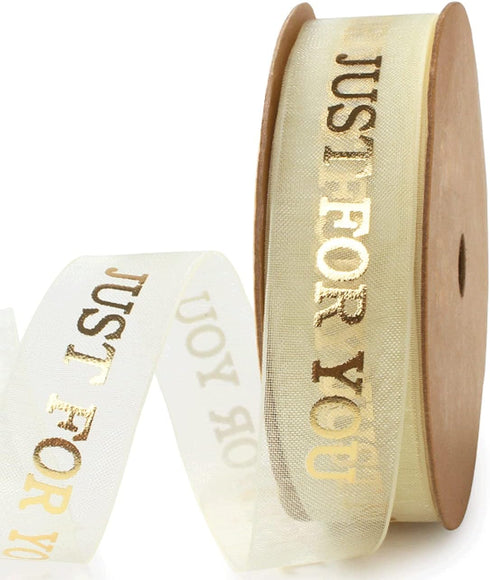 Holijolly Gold Sheer Gift Ribbon - Snow Yarn Ribbon with Just for You Print for Valentine's Day - 3/4 inch x10 Yard...