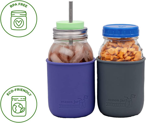 Quart 32oz Silicone Sleeves/Jackets for Protecting Ball, Kerr, Canning Jars by Mason Jar Lifestyle (Charcoal Gray, 2 Pack)...