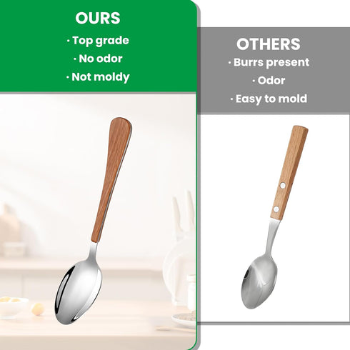 Daily Treasures Dinner Spoons Set, 6Pack 6.7" Food Grade Stainless Steel Spoons, Imitation Wood Handle Flatware Spoons for Coffee Dessert Tea Home...