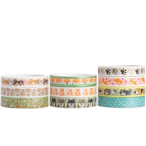 YUBBAEX 10 Rolls Sparkling Washi Tape Set 8mm Skinny Gold Foil Decorative Masking Washi Tapes for Journal,Scrapbook, Planner, DIY Crafts (Cartoon ...