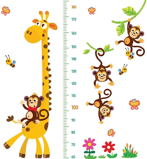 DEKOSH Giraffe & Monkeys Kids Height Wall Chart | Peel & Stick Nursery Wall Decals for Baby Bedroom, Toddler Playroom...
