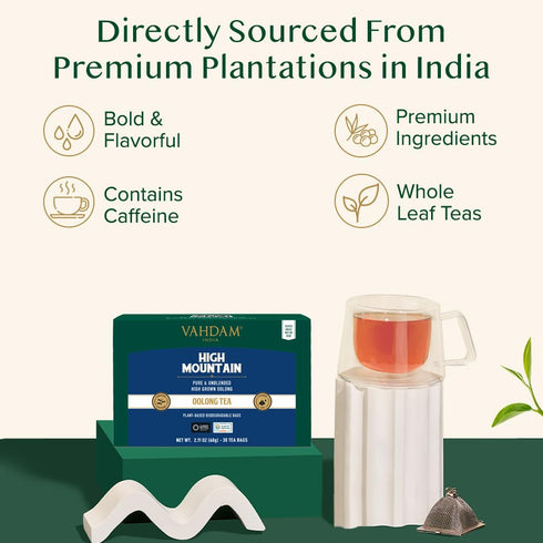 VAHDAM, High Mountain Oolong Tea Bags (30 Count) Non GMO, Gluten Free | High Grown Oolong Tea Leaves - Light & Floral | Resealable Ziplock Pouch...