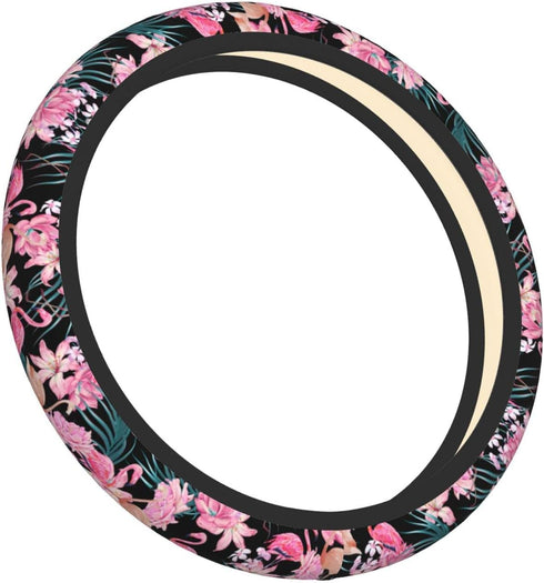 Tropical Flamingo Steering Wheel Cover Non-Slip Auto Steering Wheel Protector Car Accessories Universal Fit 15 Inches for Men Women...