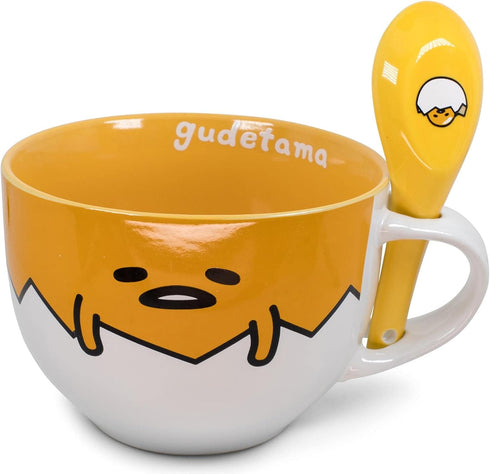 Silver Buffalo Gudetama Dangerous Situations Boxed Ceramic Soup Mug w/Spoon, 24-Ounce...