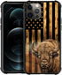 TnXee Case Compatible with iPhone 12 Case, Wood Grain American Flag Cow@Bison Pattern Design case for iPhone 12 Pro Cases for Mans Women, Shockpro...