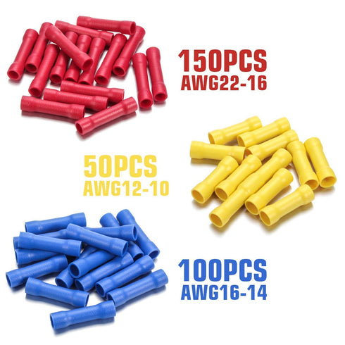 Qibaok 300 PCS Butt Splice Crimp Connectors Insulated Electrical Straight Wire Terminal Connectors 10-22AWG...