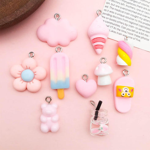 10Pieces Various Pink Resin Pendant Conch Ice Cream Cloud Mushroom Pendant DIY for Earrings Necklace Bracelet Jewelry Making and Crafting Supplies...
