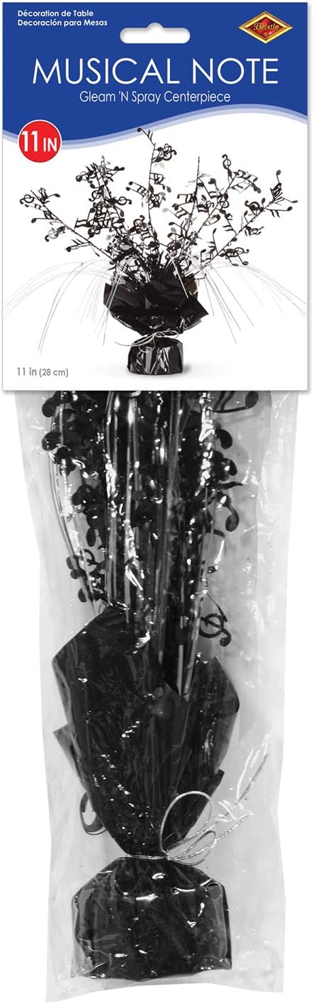 Beistle 2 Piece Musical Notes Table Centerpieces, Black Metallic Plastic Music Theme Party Supplies, Band and Orchestra Concert Decorations, 11"...