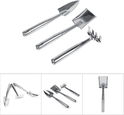 3 Pcs Set Mini Gardening Plant Pot Tools Small Handheld Shovel Spade Rake Gardening Work Set Kids Toy Gifts for Succulent Cactus Herbs Indoor Mini...