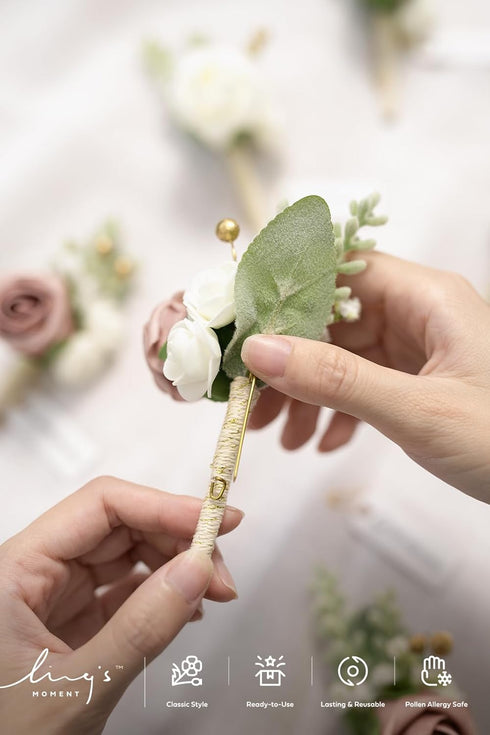 Ling's Moment Boutonniere for Men, 6pcs Groom Groomsmen Boutonniere, Artificial Flowers for Wedding Decor/Prom/Homecoming, etc.Pink Dusty Rose...