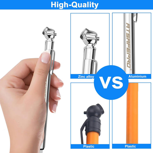 Pencil Tire Pressure Gauge (5-50PSI&10-75PSI), Sealed Zinc Alloy Nozzle and Silvery Aluminum Tube Body, Suitable for Bikes,Cars, Trucks...