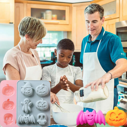 2 Pack Halloween Silicone Cake Mold Pumpkin Bat Skull Ghost Shape Silicone Mold for Chocolate Candy Gummy Jello Ice Cube Crayon Melt Biscuits, Soa...
