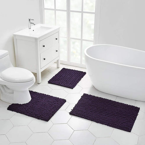 Walensee Bathroom Rug Non Slip Bath Mat (24x17 Inch Dark Purple) Water Absorbent Super Soft Shaggy Chenille Machine Washable Dry Extra Thick Perfe...