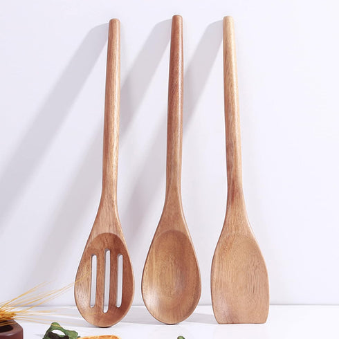 Delicate Wooden Utensils For Cooking, Set of 3, Wood Kitchen Utensils Cooking Tools, 12 Inch Acacia Wooden Spoons Spatula Set, Cooking Gadgets Saf...