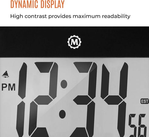 MARATHON Large Digital Wall Clock with 8” Display, Black - Easy to Read...