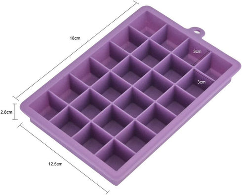 Ice Cube Tray, Silicone Square Ice Trays Easy Release Stackable Ice Cube Mold with Removable Lid, 24 Cavity (2 Pack, Purple)...