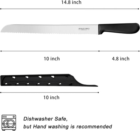 10 Inch Serrated Knife for Homemade Bread With Sheath, Wide Wavy Edge Blade For Bread Cake Cutting Slicing, High-Carbon Japanese Stainless Steel...