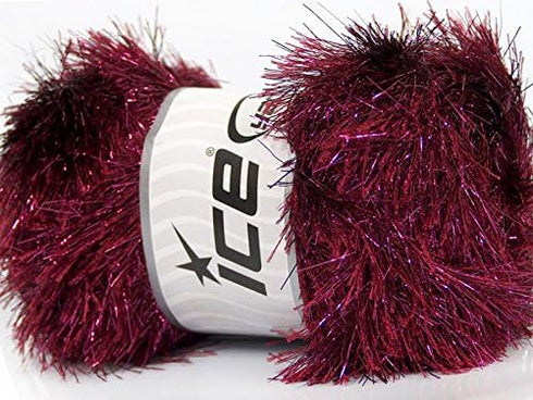 Large 100 Gram Skein Burgundy Pink Eyelash Dazzle Metallic Eyelash Yarn......