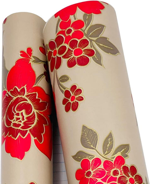 LovingWay 14.7 feet Wallpaper Roll Red Peony Floral Shelf Liner 17.7x177 Inch Christmas Storage Drawer Lining Paper Refresh Home School Furnitures...