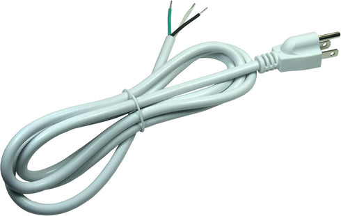 White 18AWG 3-Prong Power Cord with Open Wiring, 10Amp Max, 6ft Replacement Power Cord with Open End, Pigtail Open Cable NEMA 5-15P Male Plug...