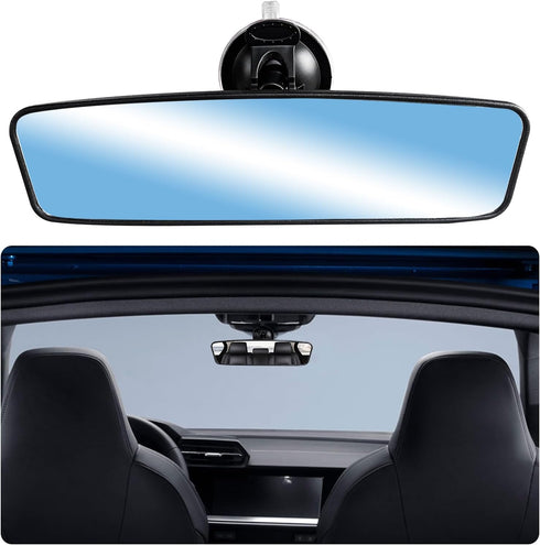 Car Rear View Mirror with Suction Cup, 9.4'' Anti-Glare Wide Angle Auto Inside Rearview Mirror, 360 Degree Adjustable Reduce Blind Spots, Universa...