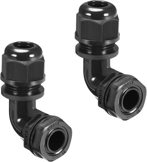LeMotech M12 Cable Gland, 90 Degree Adjustable 4-8mm Strain Relief, Cord Connectors Nylon Joints with Gaskets, 2 Pcs, Black...