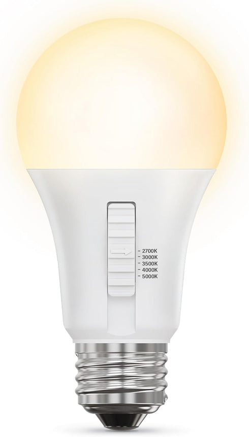 Feit Electric A19 LED Light Bulb, 100W Equivalent, Non-Dimmable, 5CCT, E26 Medium Base, 90 CRI, 1500 Lumens, Standard Light Bulb with Switch on Bu...