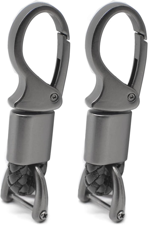 Car Key Fob Keychains Leather Holder Key Chain Sturdy Metal with D-Ring for Men and Women 2 Pack, Black, 360 Degree Rotatable, with Screwdriver...