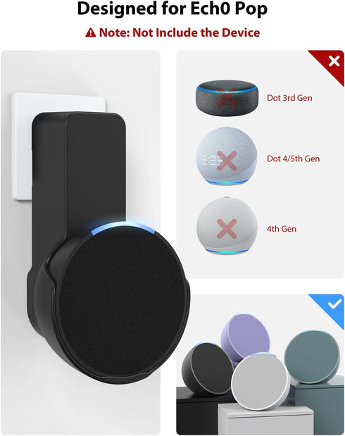 Maxonar Wall Mount for Echo Pop, Echo pop Wall Mount Speaker Holder Stand No Screws No Drill Needed Cable Hidden Storage - Black...