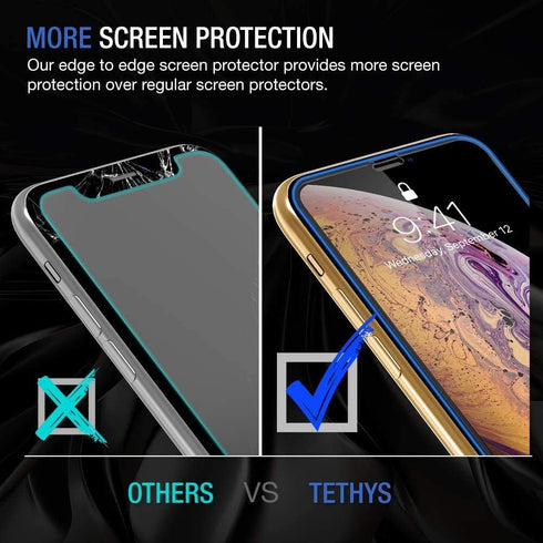 TETHYS Glass Screen Protector for iPhone 11 Pro/Xs - Edge to Edge Coverage, Full Protection - Pack of 3...