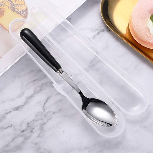 Grapefruit Spoons with Round Serrated Edges for Citrus Kiwi Dessert, Stainless Steel, Ceramic Handle, Storage Box (Black)...