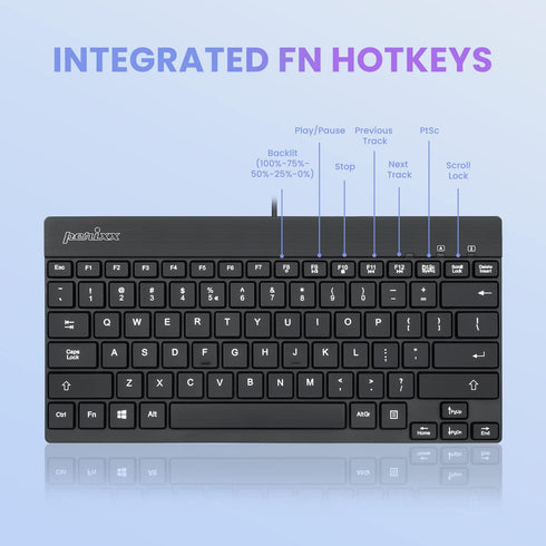 Perixx PERIBOARD-326 Wired Mini Backlit USB Keyboard with Low Profile Keys, US English Layout (11607)...
