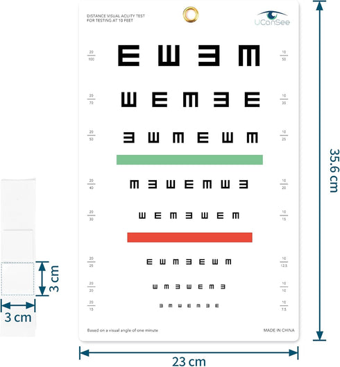 E Eye Chart Visual Acuity Chart for Eye Exams 10 Feet (9x14 Inches)...