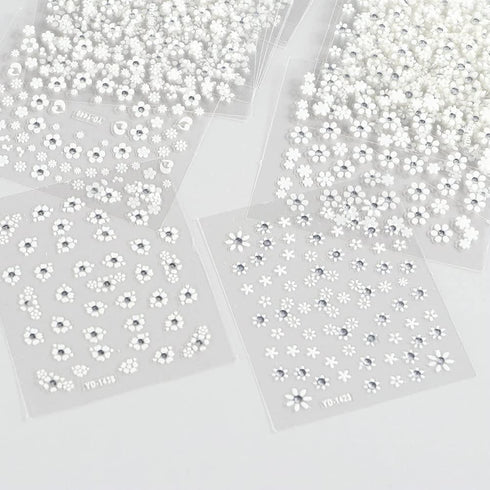 30 Sheets White Flower Nail Art Stickers, White Flower with Rhinestones Designs Nail Decals 3D Self Adhesive Nail Stickers Nail Art Supplies White...