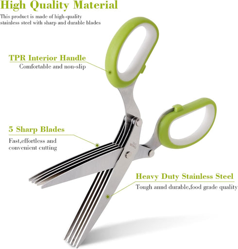 Herb Scissors with 5 Blades and Cover & Herb Stripper Tools Premium Kitchen Scissors for Food Vegetable Scissors Stainless Steel Kitchen Shears fo...