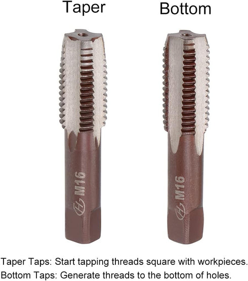 uxcell Metric Hand Tap M16 Thread 2 Pitch 4 Straight Flutes H2 Alloy Tool Steel Bottom & Taper Screw Tap Set Tapping Tools for Repairing 1 Pair...