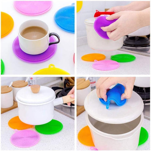 Silicone Sponge (3 Pack) - Food Grade Reusable Sponges for Dishes - Dishwasher Safe, Heat Resistant and BPA Free - Double Sided Silicon Brush - Di...