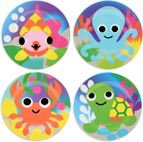 French Bull 4pc Kids Feeding Melamine Tableware Flatware BPA Free Dishwasher Safe, Durable, 4 Count (Pack of 1) Plate Set (Ocean)...