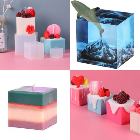 4 Pack Square Resin Molds - 4 Sizes Cube Silicone Casting Molds for DIY Art Resin Candle Soap Making...