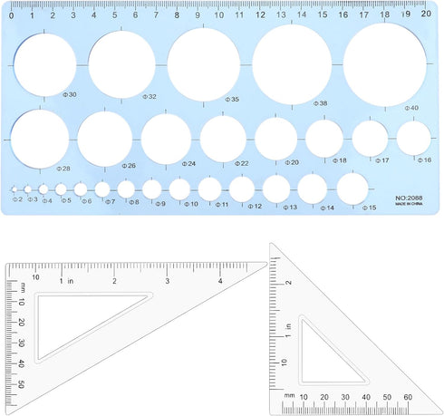 Circle Template, 3 PCS Geometry Set Stencils Circle Stencil Scale Ruler Drafting Tools Clear Ruler Set Squares Small Ruler Circle Drawing Tool for...