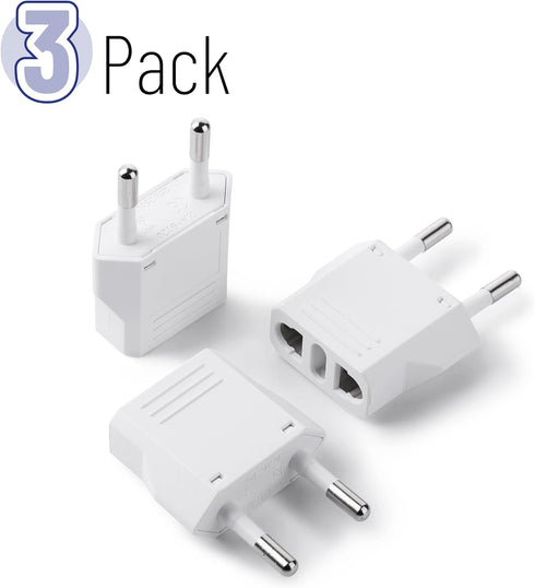 Bates- European Plug Adapter, 3 pc, Travel Adapter, US to Europe Plug Adapter, EU Adapter, Electrical Adapters, Converter Plug, European Outlet Ad...