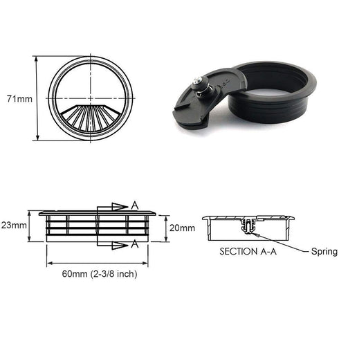 HJ Garden 2pcs 2.8"L x 2.8"W inch Desk Wire Cord Cable Grommets Hole Cover for Office PC Desk Cable Cord Organizer Plastic Cover Black...