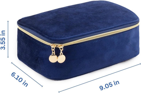 KOPY Velvet Makeup Bag for Women, Large and Classy Makeup Organizer, Make Up Travel Toiletry Bag Portable With Handle (Navy)...