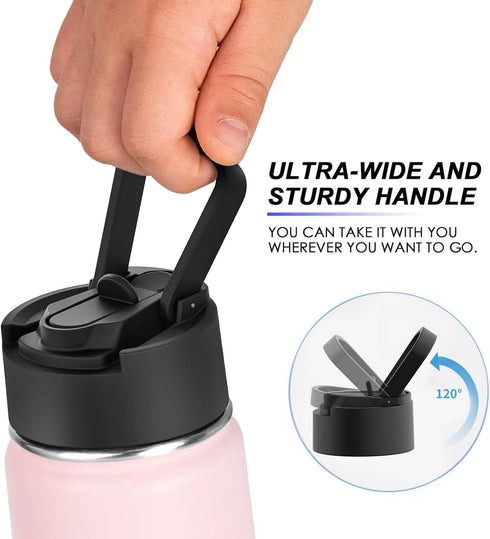 koodee 12 oz Stainless Steel Water Bottle, Double Wall Vacuum Insulated Wide Mouth Flask with Wide Handle Straw Lid (Light Pink)...