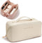 Portable Make Up Bag, Large Capacity Travel Cosmetic Bag, PU Leather Double-layered, Waterproof Portable Leather Makeup Organizer Bag for Skin Car...