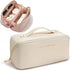 Portable Make Up Bag, Large Capacity Travel Cosmetic Bag, PU Leather Double-layered, Waterproof Portable Leather Makeup Organizer Bag for Skin Car...
