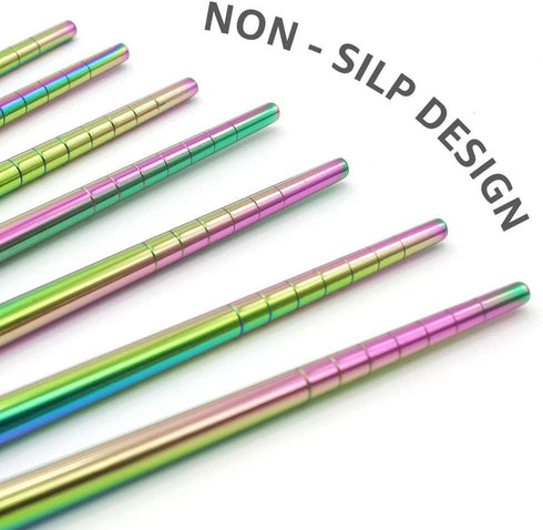 Rainbow 304 Stainless Steel Chopsticks -Reusable Multicolor Lightweight Stainless Steel Polished Chopsticks - Metal Chopsticks 5 Pairs Set with Ca...